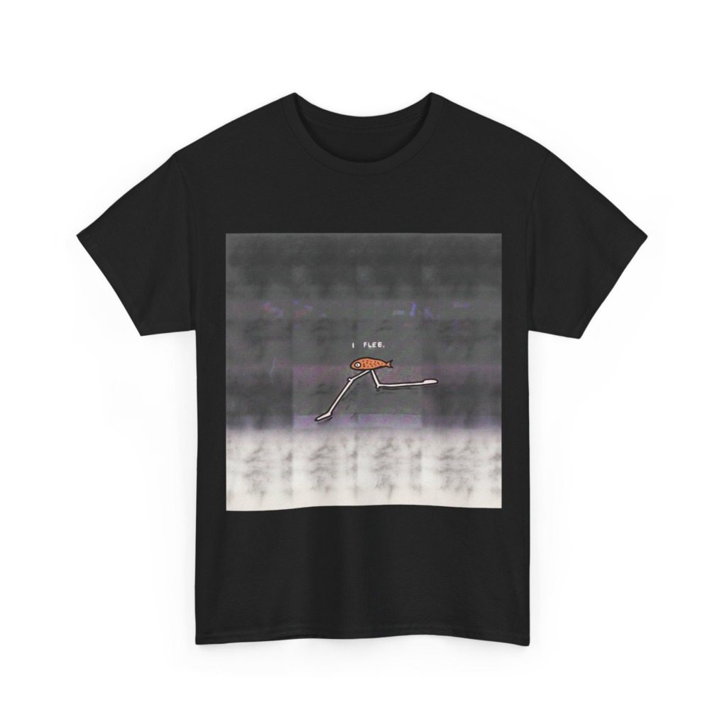 Running Fish 'I FLEE' Graphic Black T-Shirt