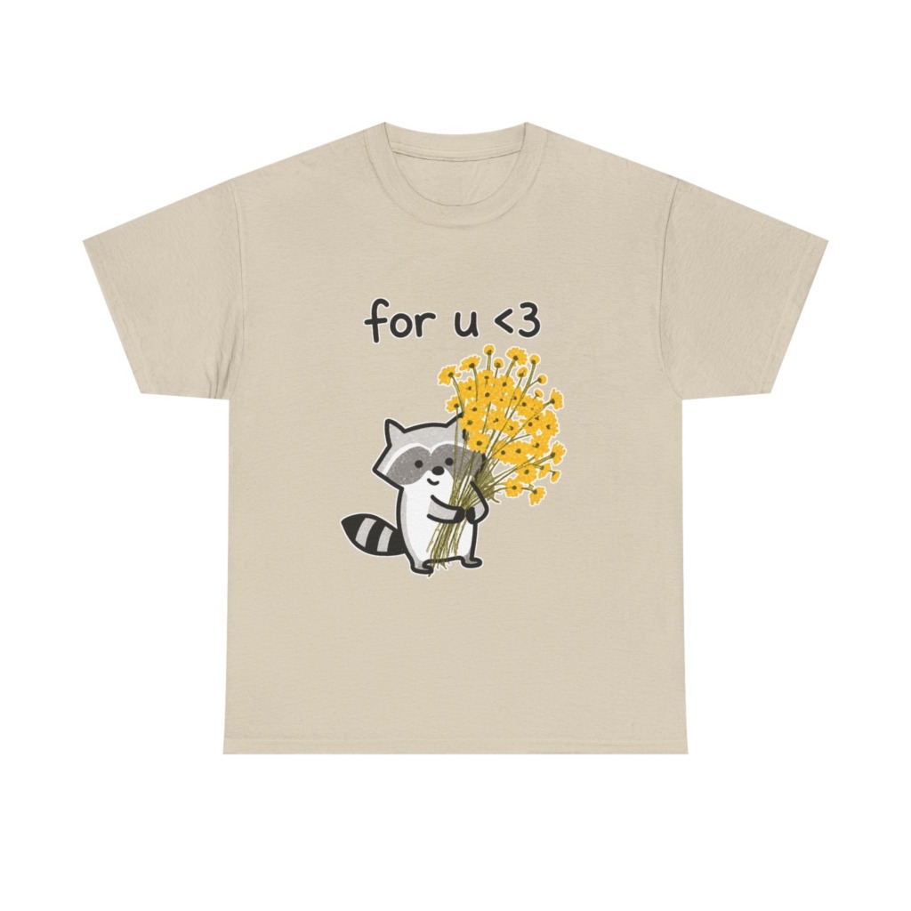 Raccoon with Daisy Bouquet 'for u <3' Graphic T-Shirt