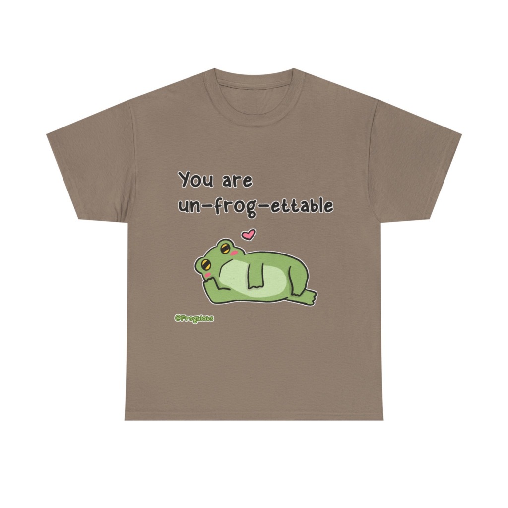 T-Shirt with 'Un-frog-ettable' Pun Frog Graphic