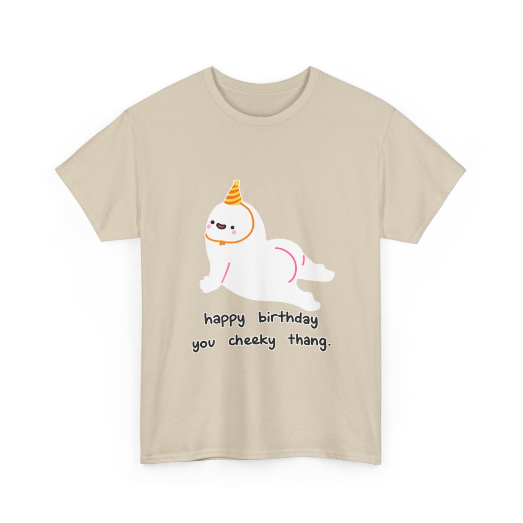 T-Shirt with Cheeky Birthday Seal Graphic Print