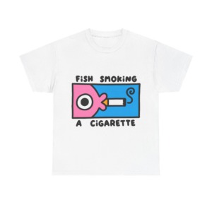 T-Shirt with Fish Smoking a Cigarette Graphic