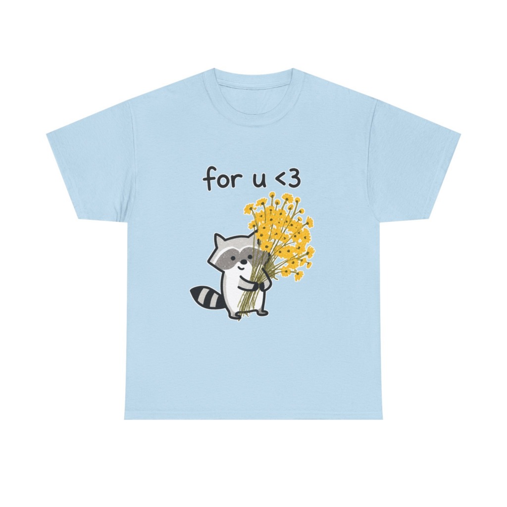 Raccoon with Daisy Bouquet 'for u <3' Graphic T-Shirt
