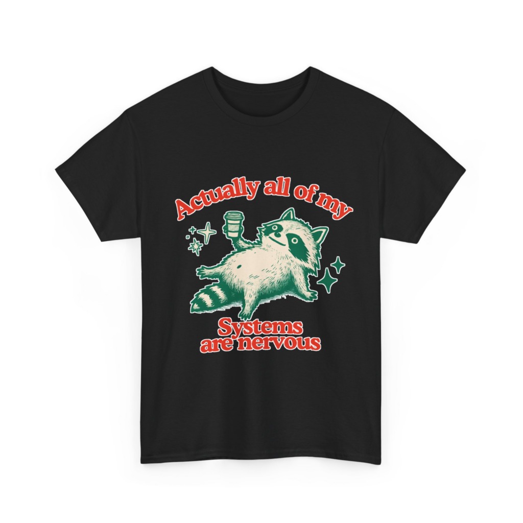 Raccoon Coffee Nervous Systems Graphic T-Shirt