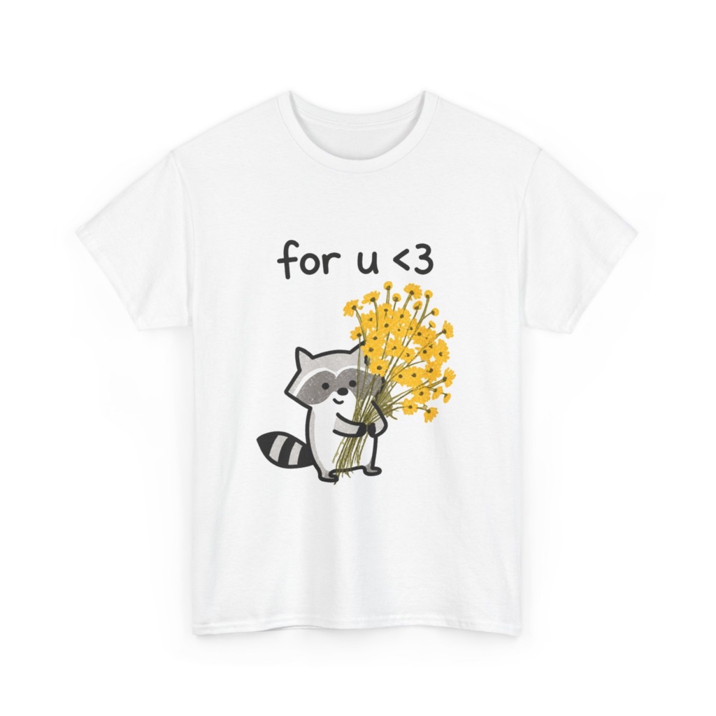 Raccoon with Daisy Bouquet 'for u <3' Graphic T-Shirt
