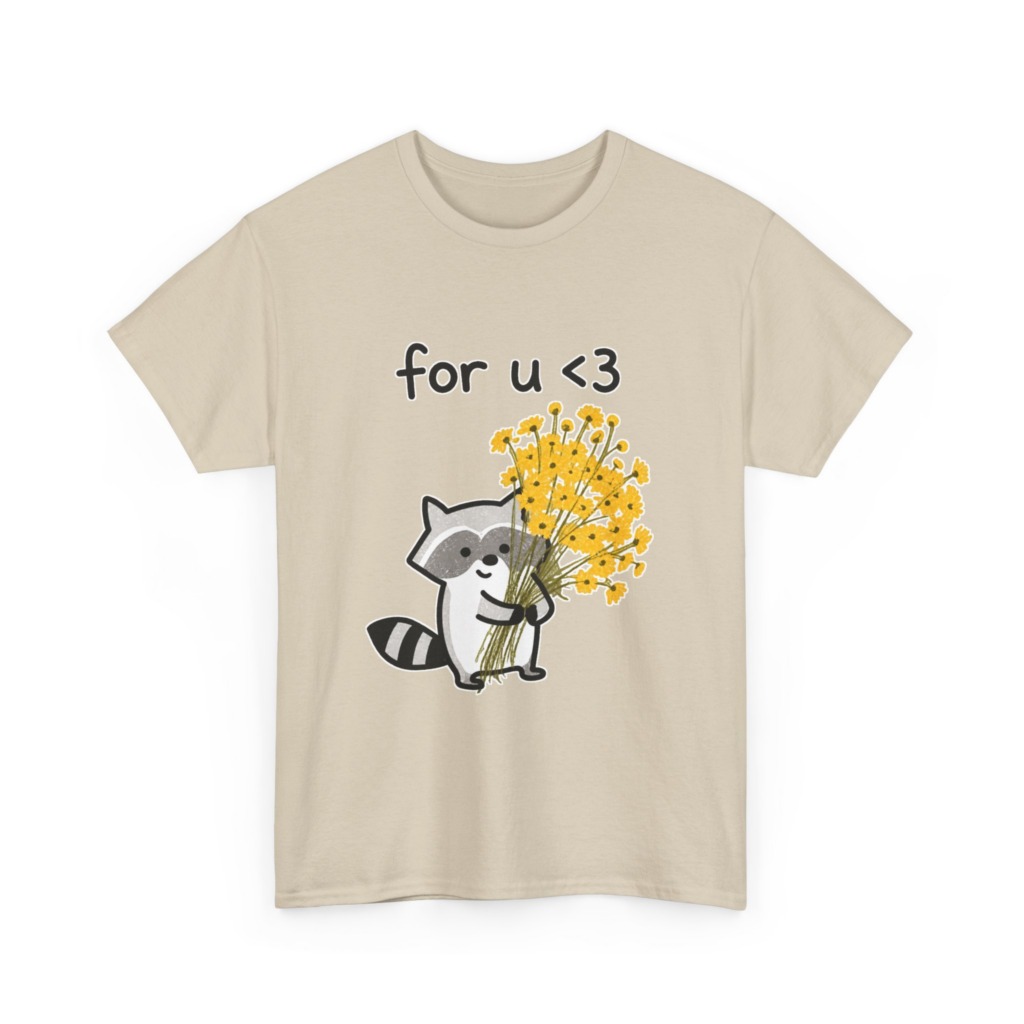 Raccoon with Daisy Bouquet 'for u <3' Graphic T-Shirt