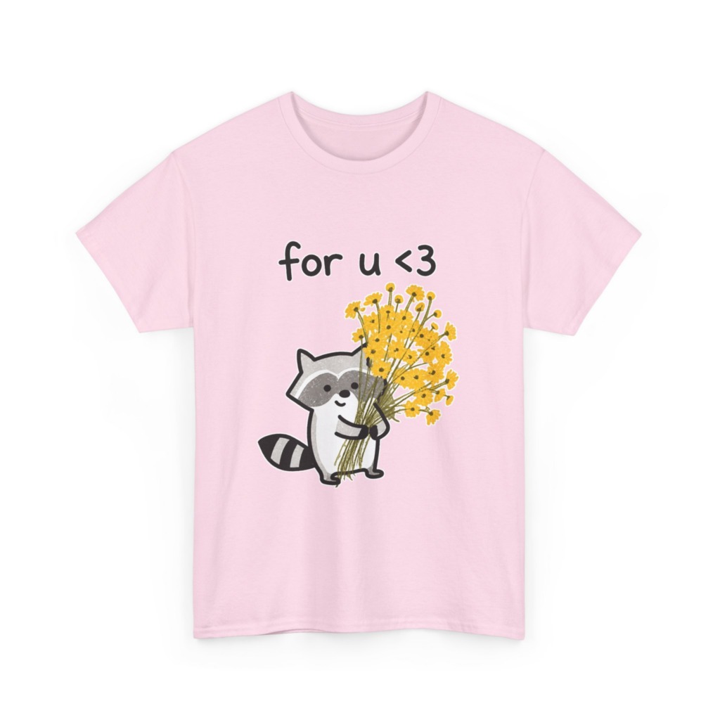 Raccoon with Daisy Bouquet 'for u <3' Graphic T-Shirt