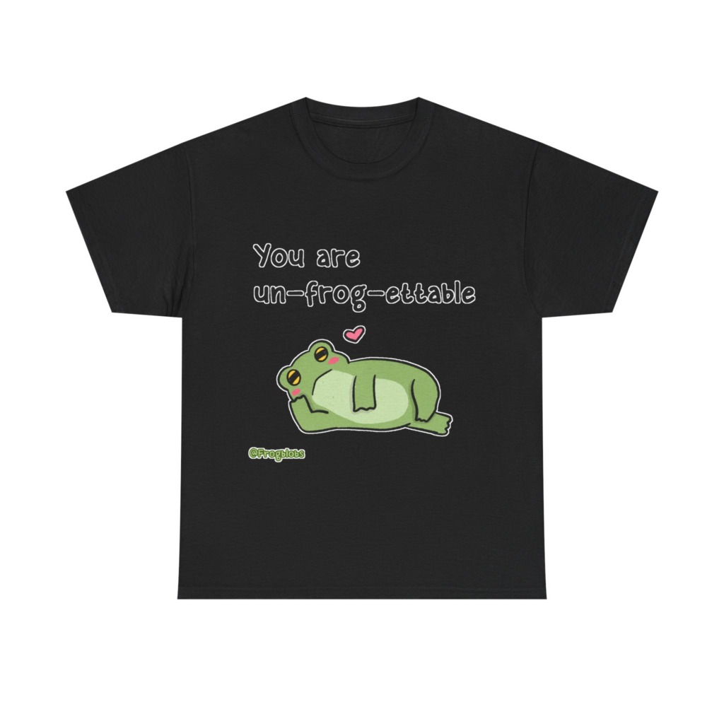 T-Shirt with 'Un-frog-ettable' Pun Frog Graphic