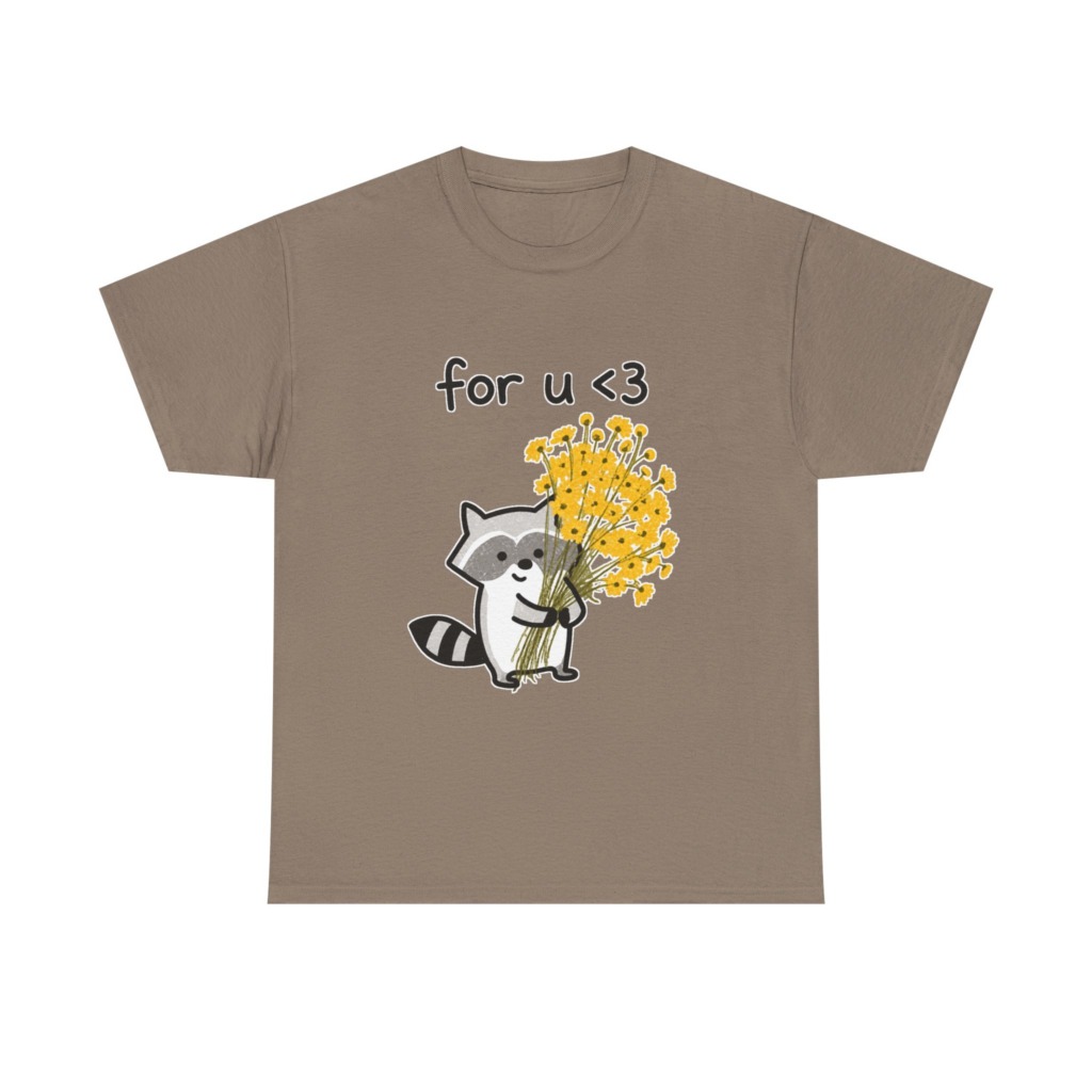 Raccoon with Daisy Bouquet 'for u <3' Graphic T-Shirt