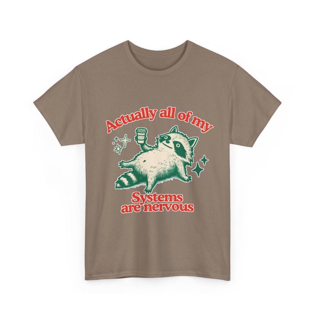 Raccoon Coffee Nervous Systems Graphic T-Shirt