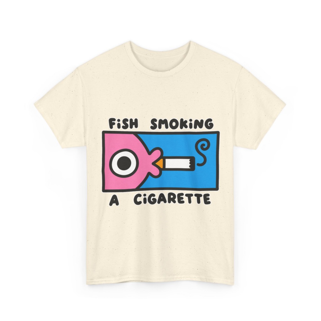 T-Shirt with Fish Smoking a Cigarette Graphic