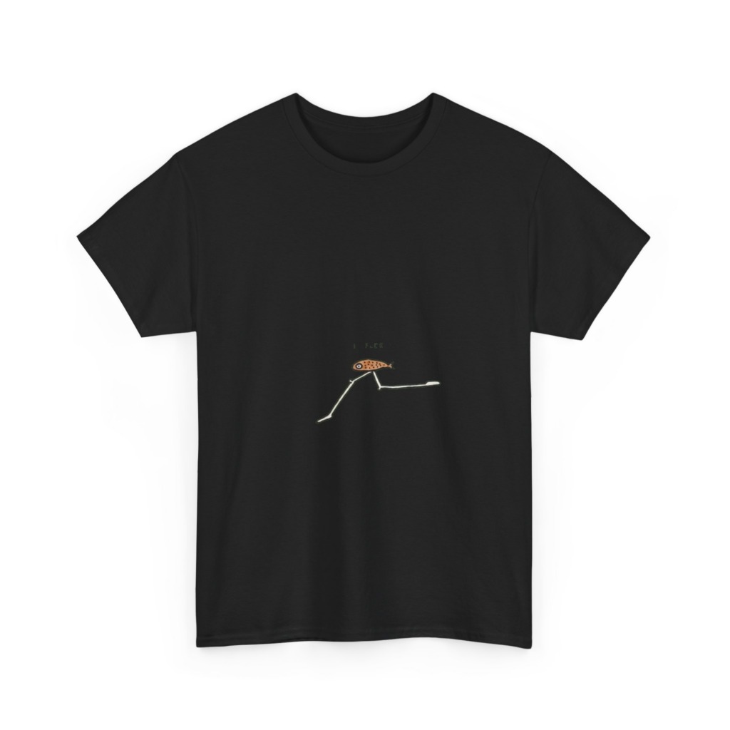 Black 'I FLEE' Fish Graphic T-Shirt