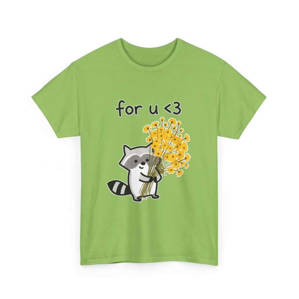 Raccoon with Daisy Bouquet 'for u <3' Graphic T-Shirt