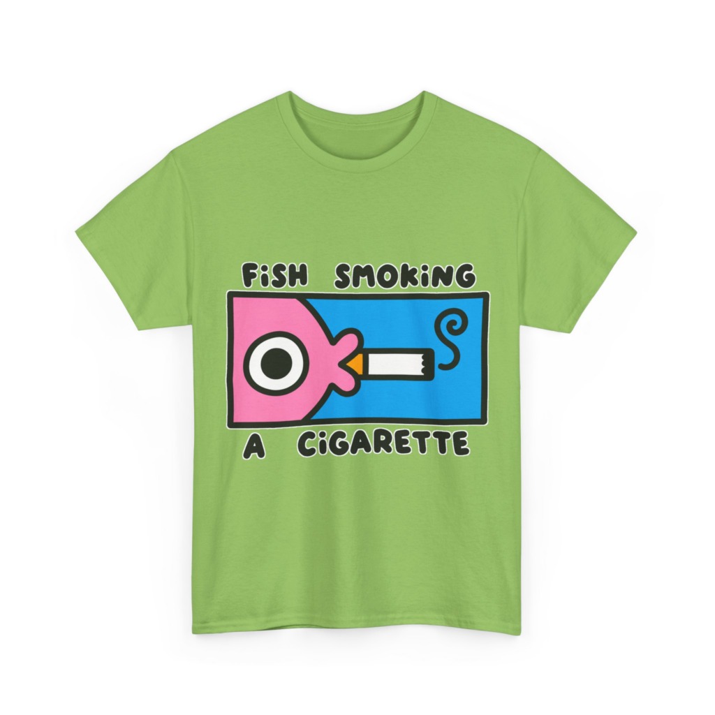 T-Shirt with Fish Smoking a Cigarette Graphic