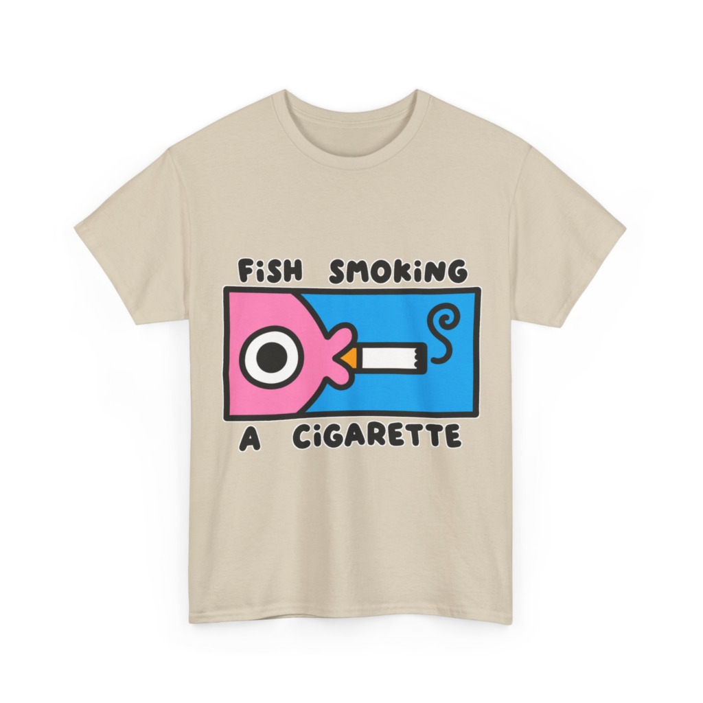 T-Shirt with Fish Smoking a Cigarette Graphic
