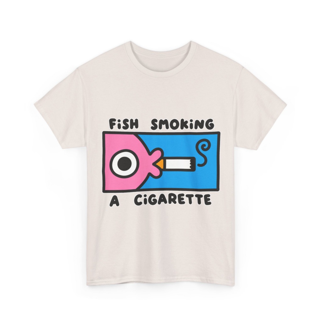 T-Shirt with Fish Smoking a Cigarette Graphic