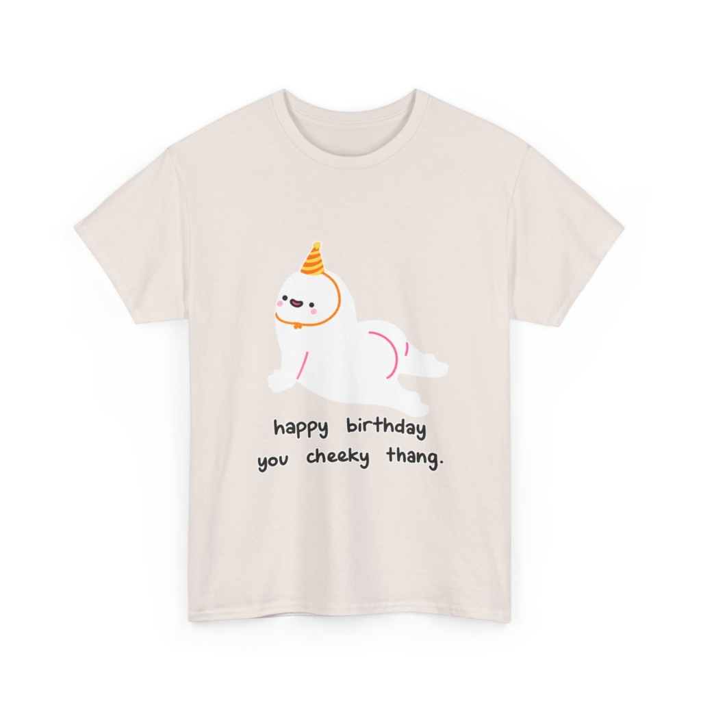 T-Shirt with Cheeky Birthday Seal Graphic Print