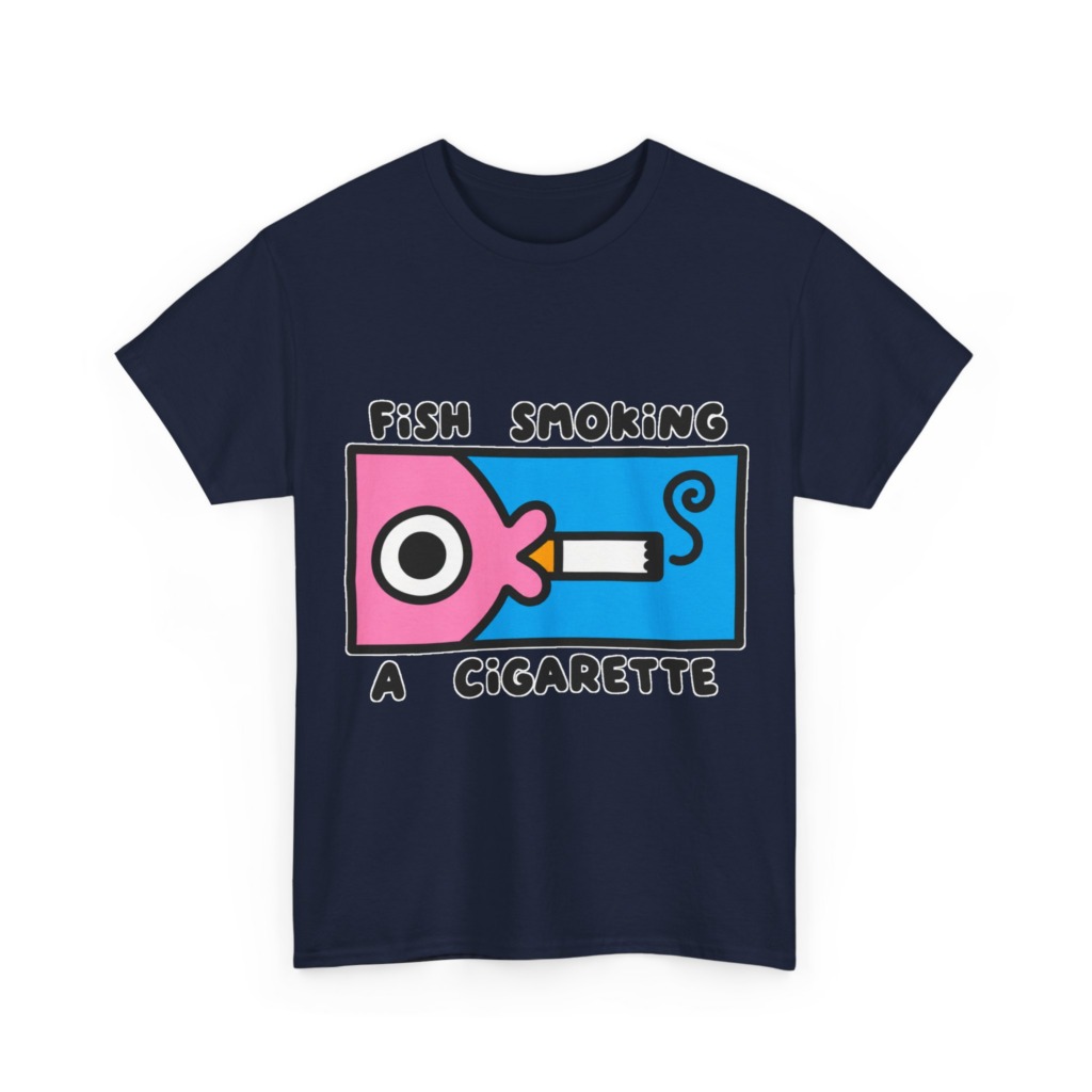 T-Shirt with Fish Smoking a Cigarette Graphic