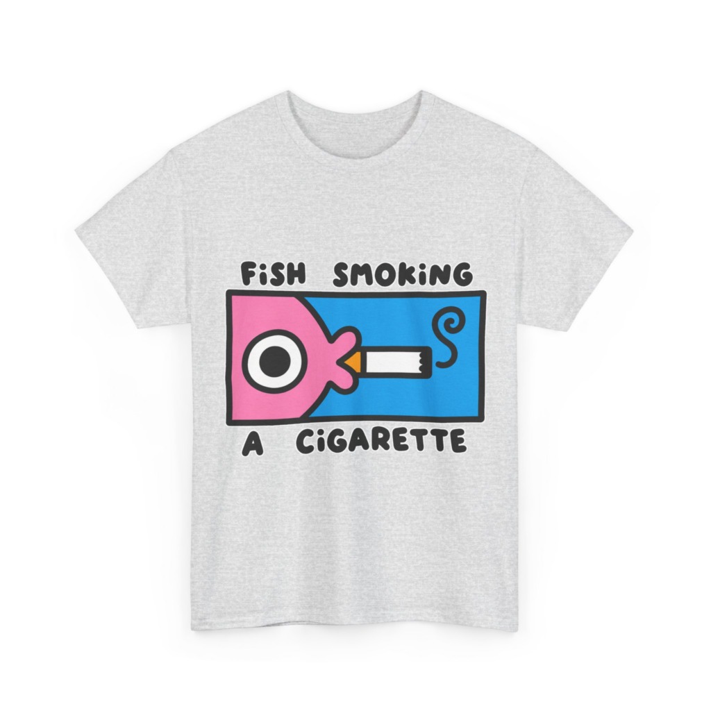 T-Shirt with Fish Smoking a Cigarette Graphic