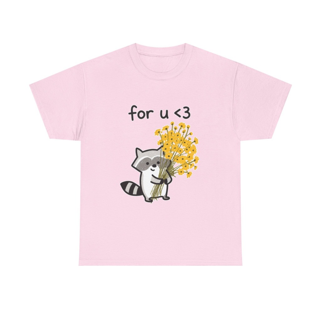 Raccoon with Daisy Bouquet 'for u <3' Graphic T-Shirt