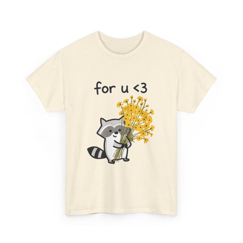 Raccoon with Daisy Bouquet 'for u <3' Graphic T-Shirt