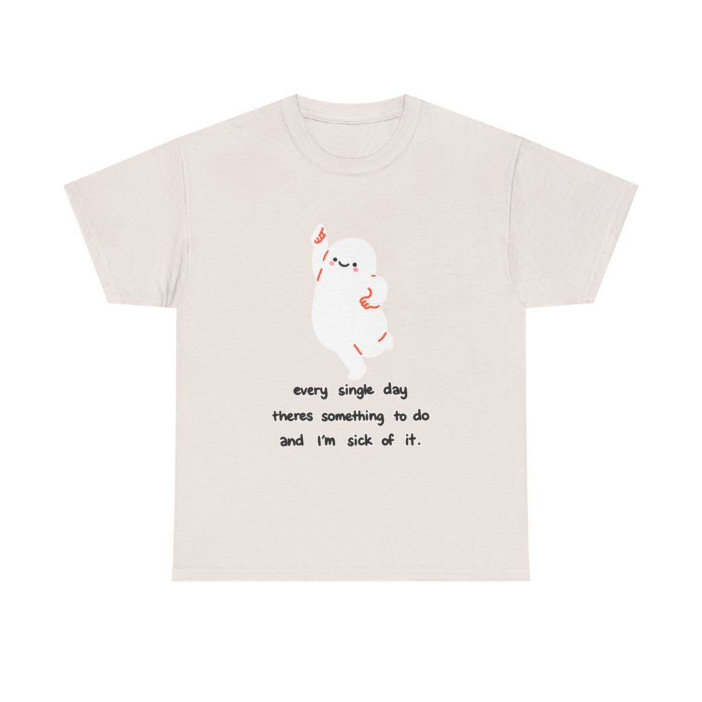 White T-Shirt - Happy Blob 'Sick of It' Graphic