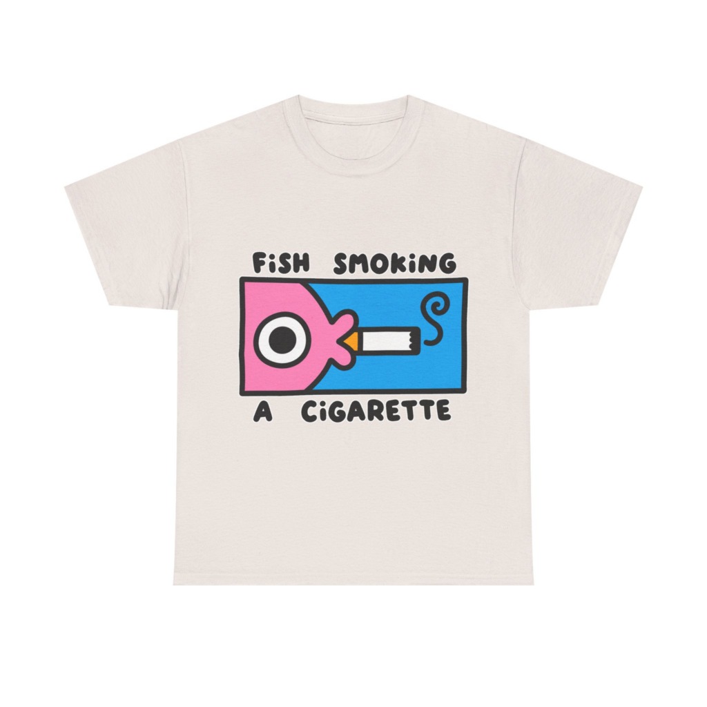 T-Shirt with Fish Smoking a Cigarette Graphic