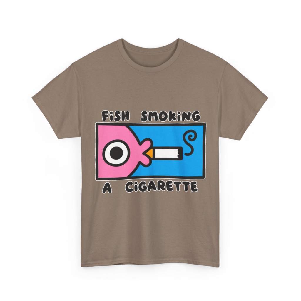 T-Shirt with Fish Smoking a Cigarette Graphic