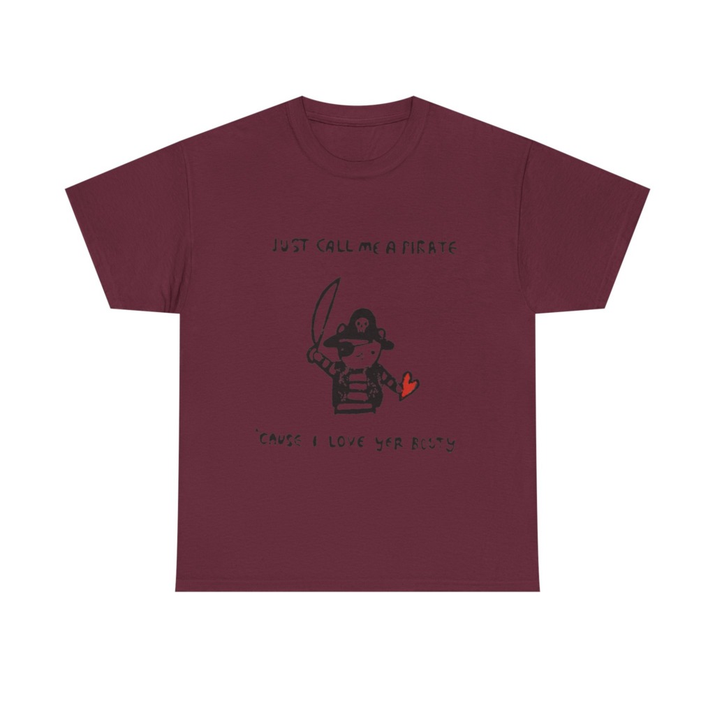 Black T-Shirt with Embroidered Red Heart