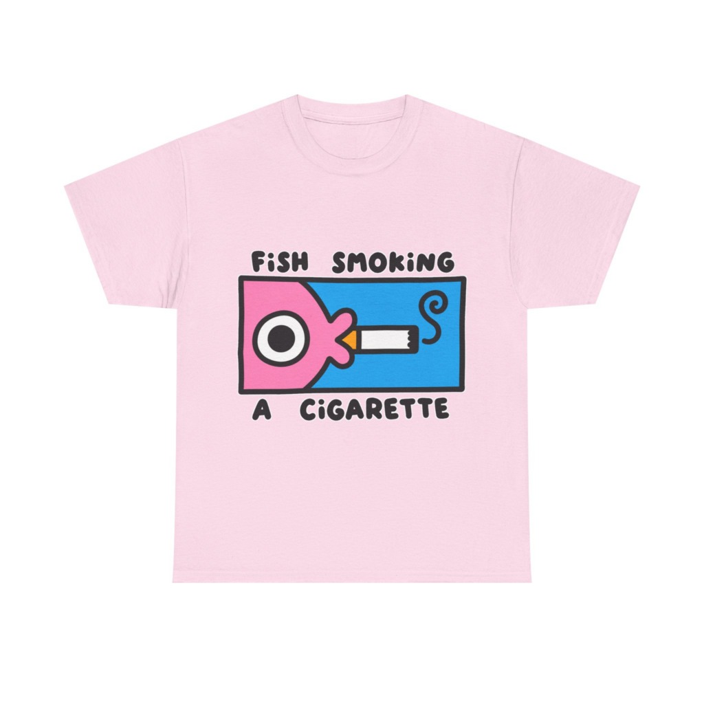 T-Shirt with Fish Smoking a Cigarette Graphic