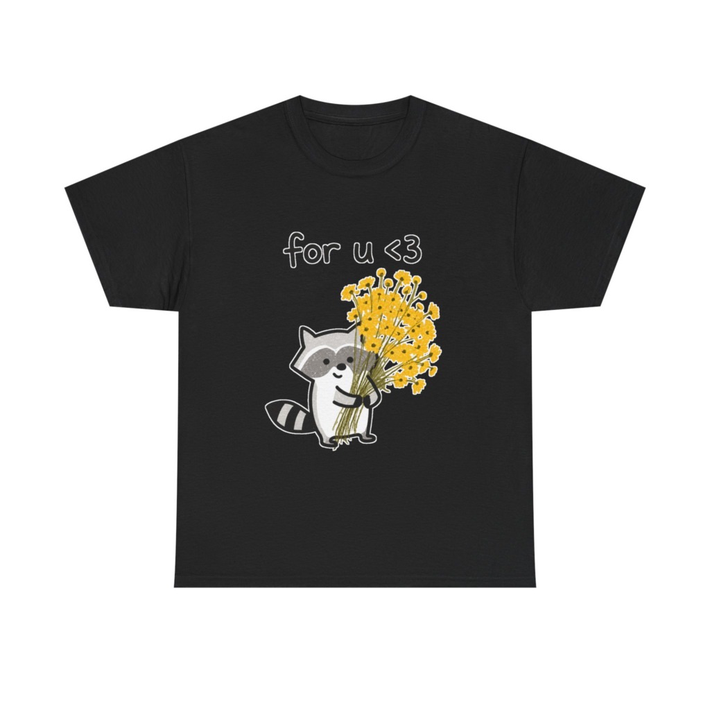 Raccoon with Daisy Bouquet 'for u <3' Graphic T-Shirt