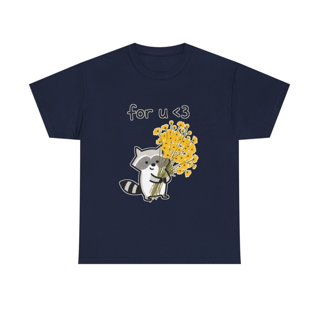 Raccoon with Daisy Bouquet 'for u <3' Graphic T-Shirt