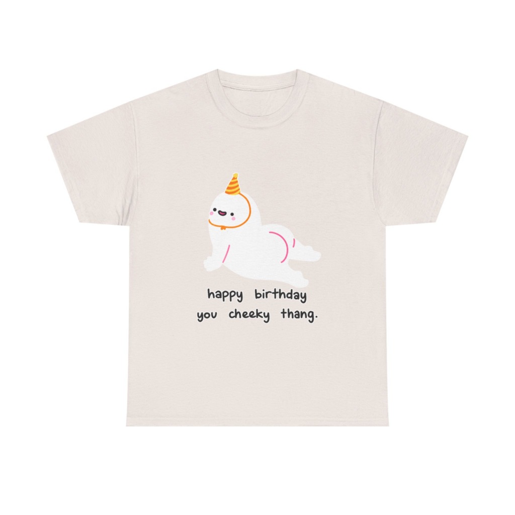 T-Shirt with Cheeky Birthday Seal Graphic Print