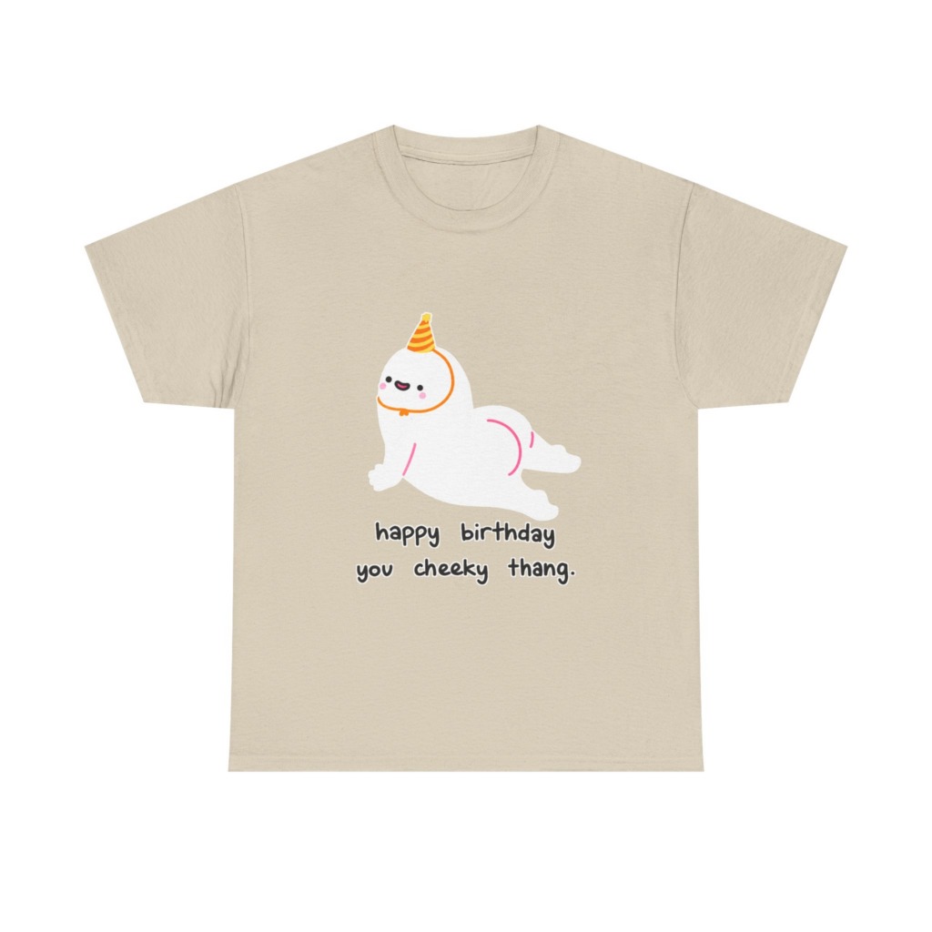 T-Shirt with Cheeky Birthday Seal Graphic Print