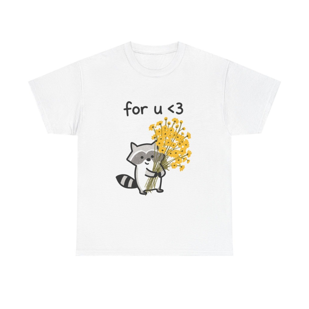 Raccoon with Daisy Bouquet 'for u <3' Graphic T-Shirt