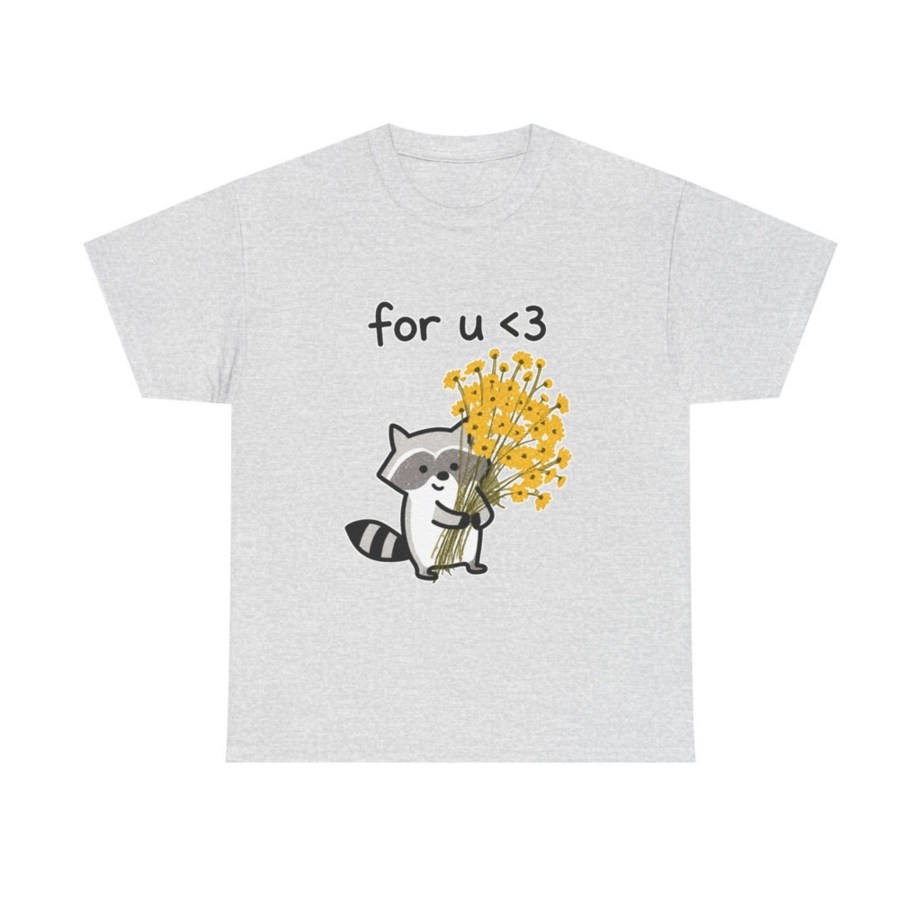 Raccoon with Daisy Bouquet 'for u <3' Graphic T-Shirt