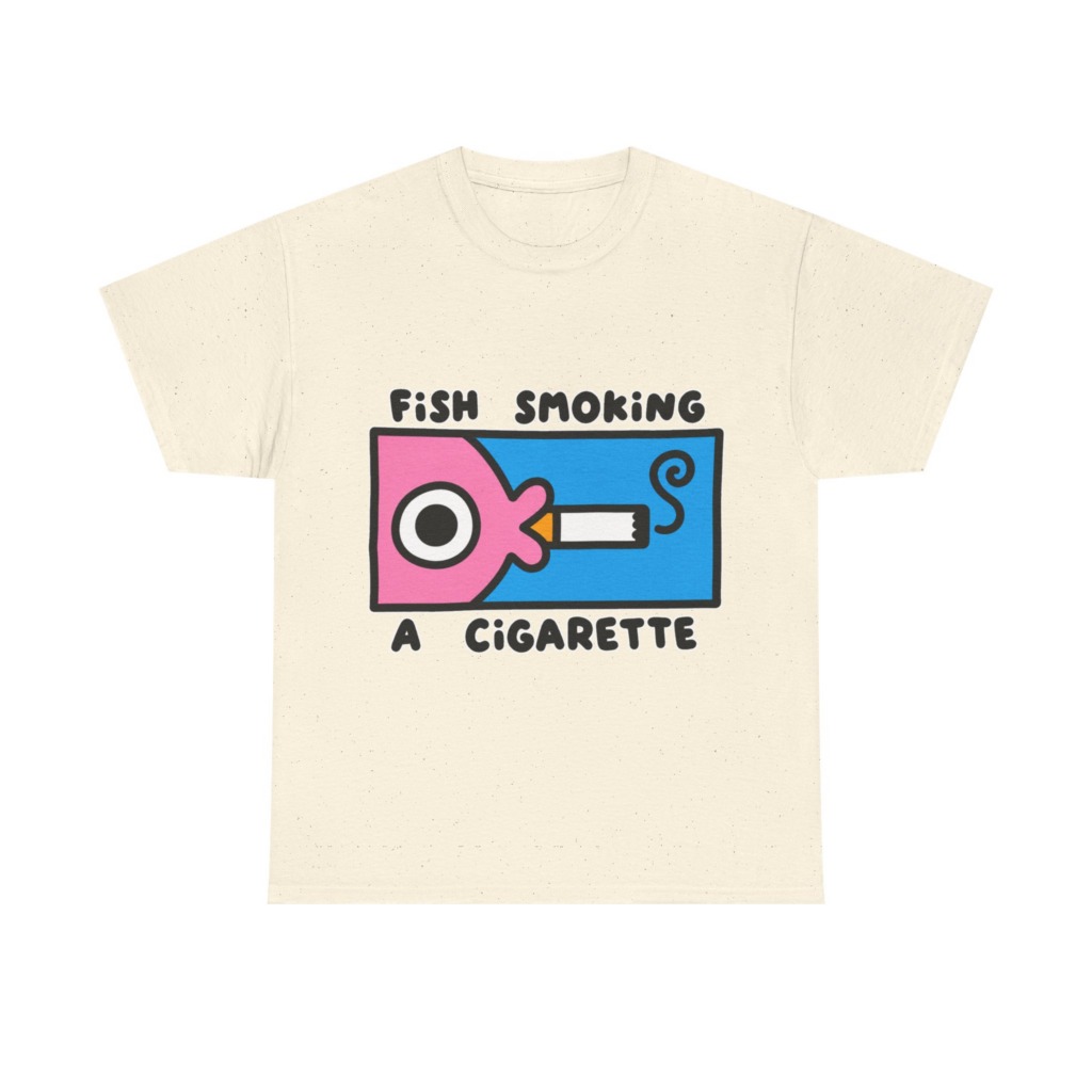 T-Shirt with Fish Smoking a Cigarette Graphic