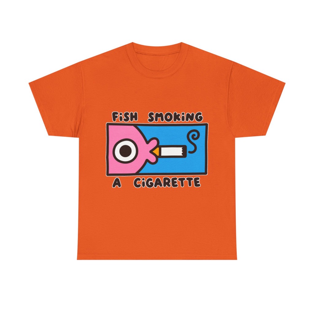 T-Shirt with Fish Smoking a Cigarette Graphic