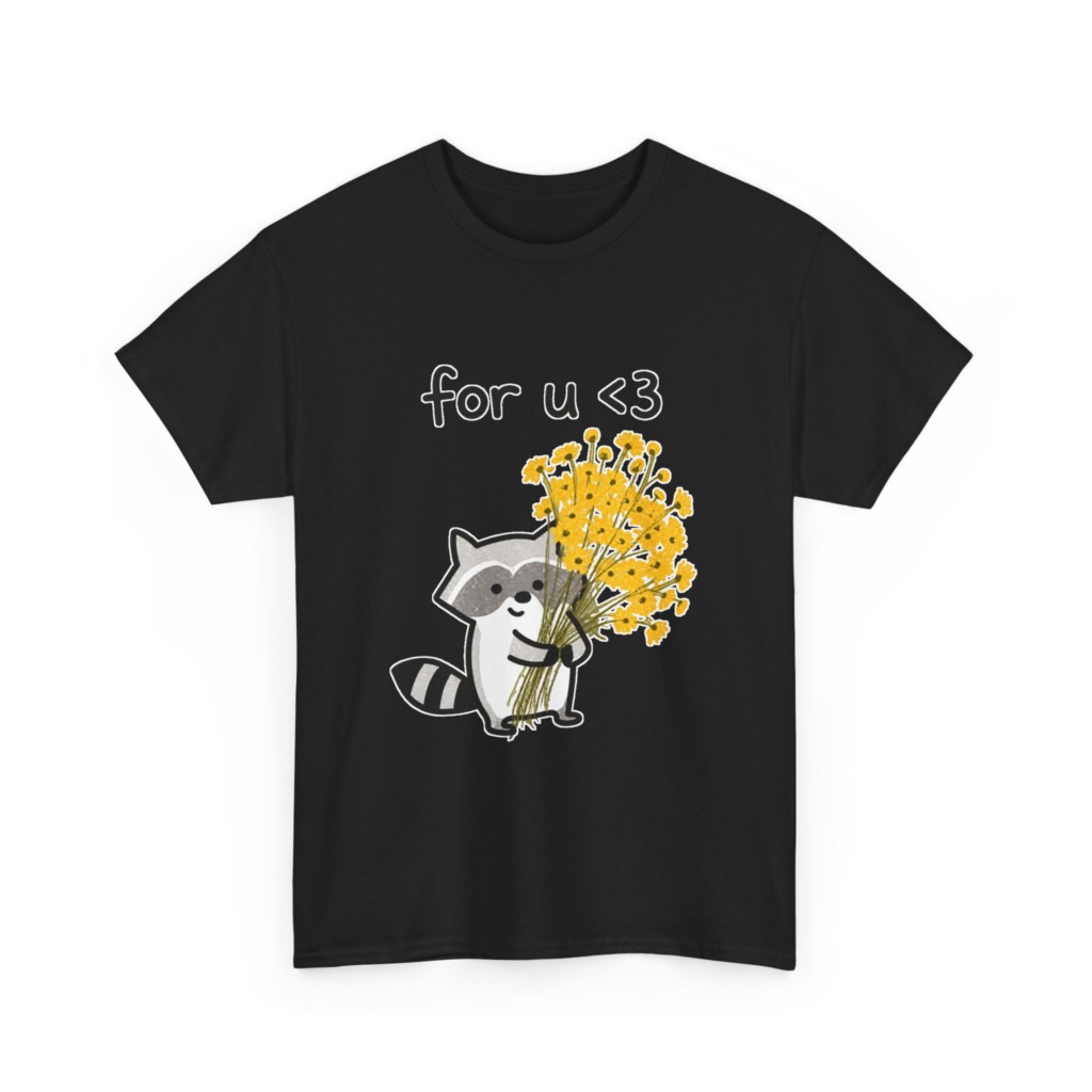 Raccoon with Daisy Bouquet 'for u <3' Graphic T-Shirt