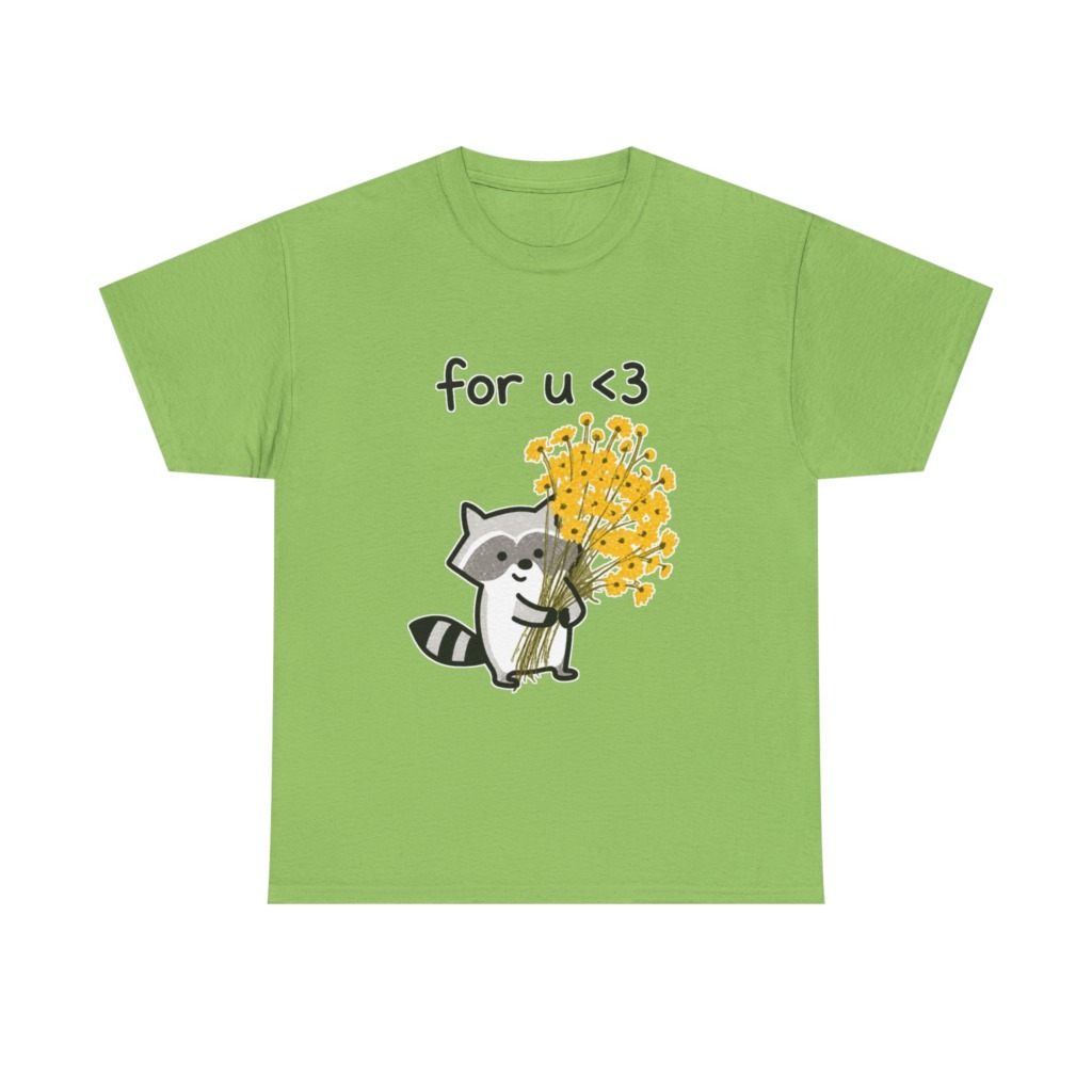 Raccoon with Daisy Bouquet 'for u <3' Graphic T-Shirt