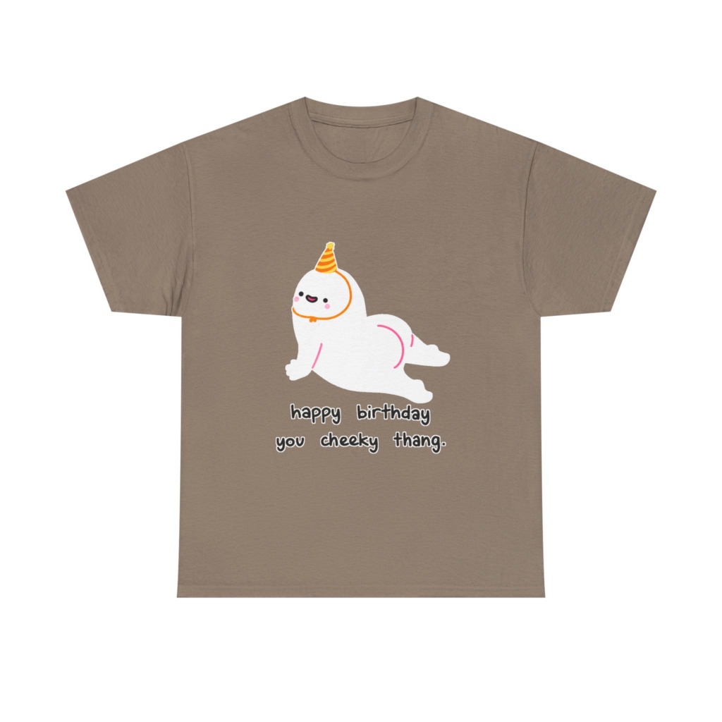 T-Shirt with Cheeky Birthday Seal Graphic Print