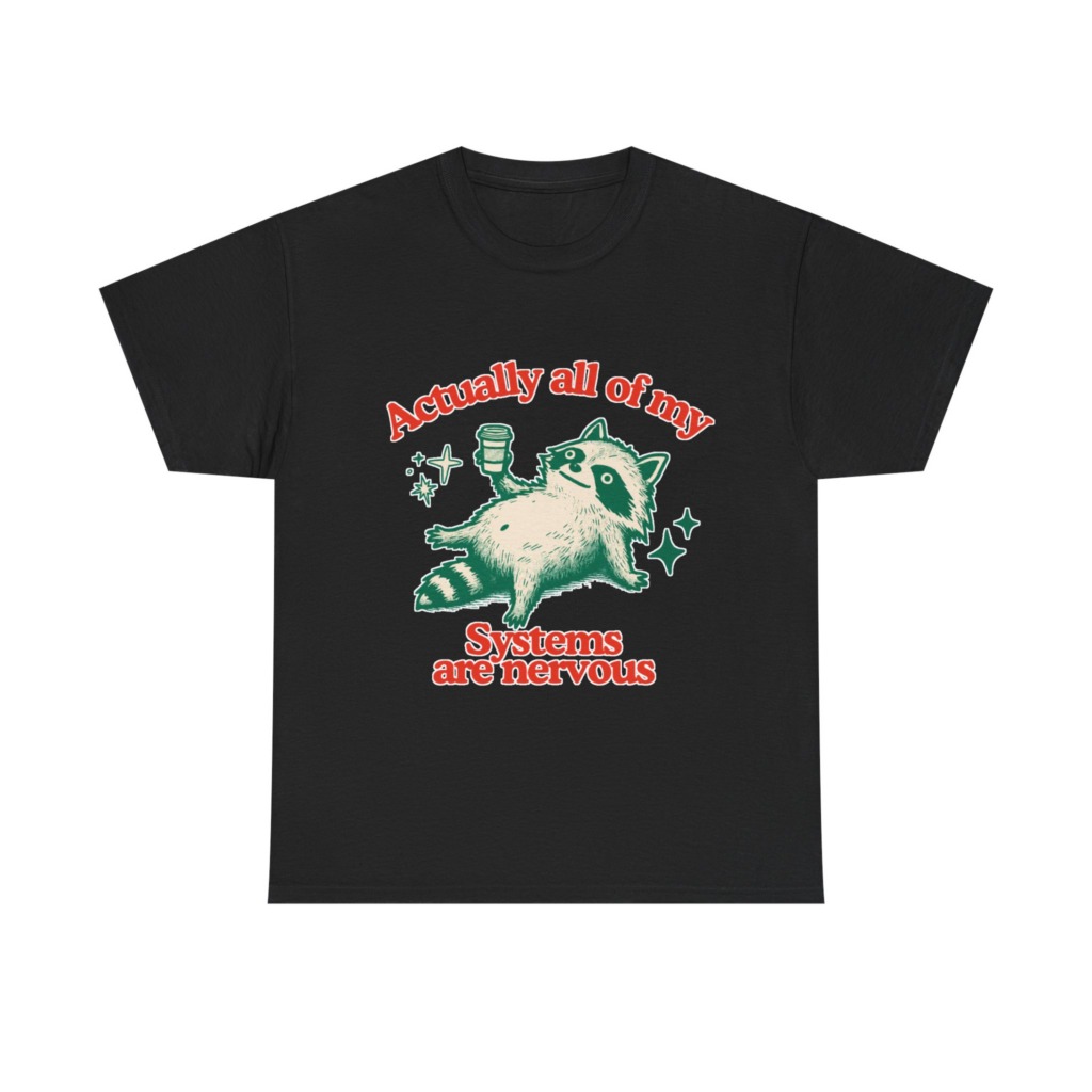 Raccoon Coffee Nervous Systems Graphic T-Shirt