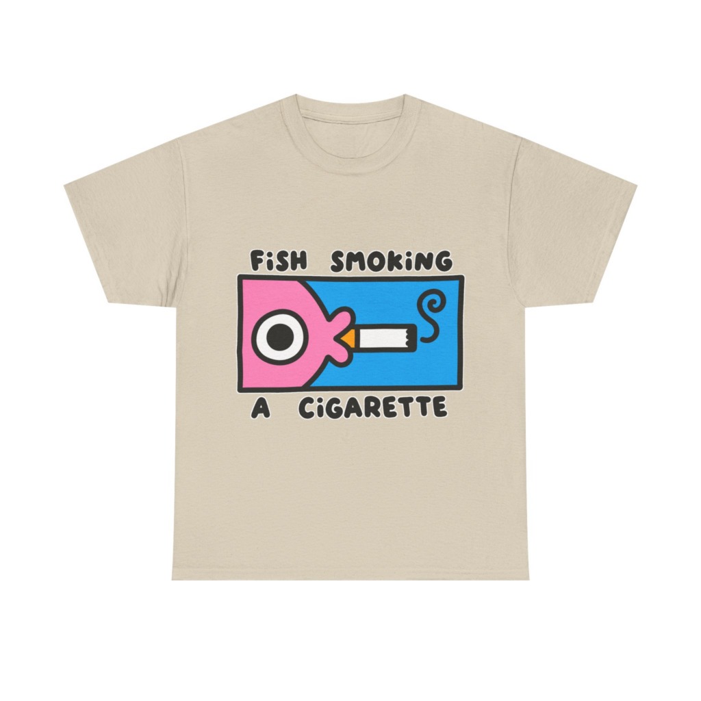 T-Shirt with Fish Smoking a Cigarette Graphic