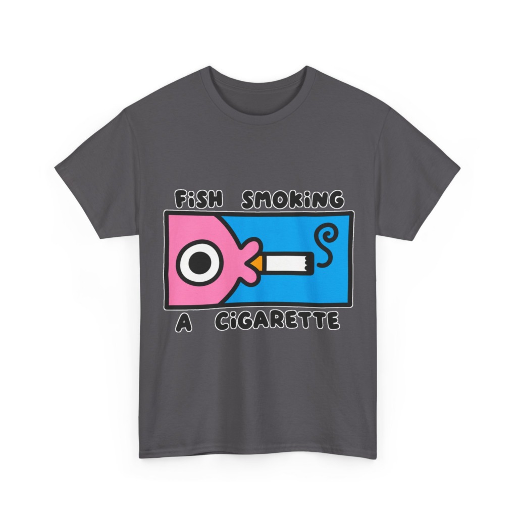 T-Shirt with Fish Smoking a Cigarette Graphic