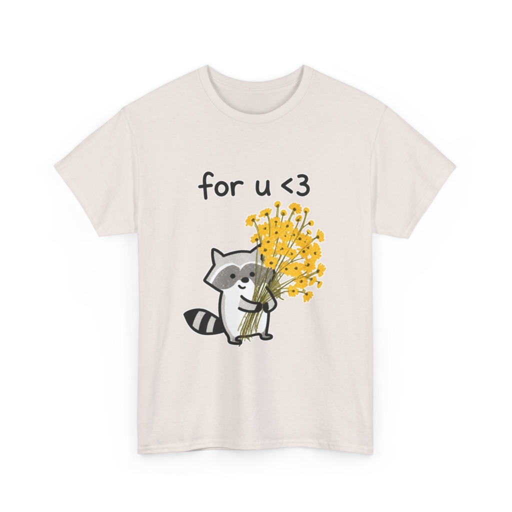Raccoon with Daisy Bouquet 'for u <3' Graphic T-Shirt