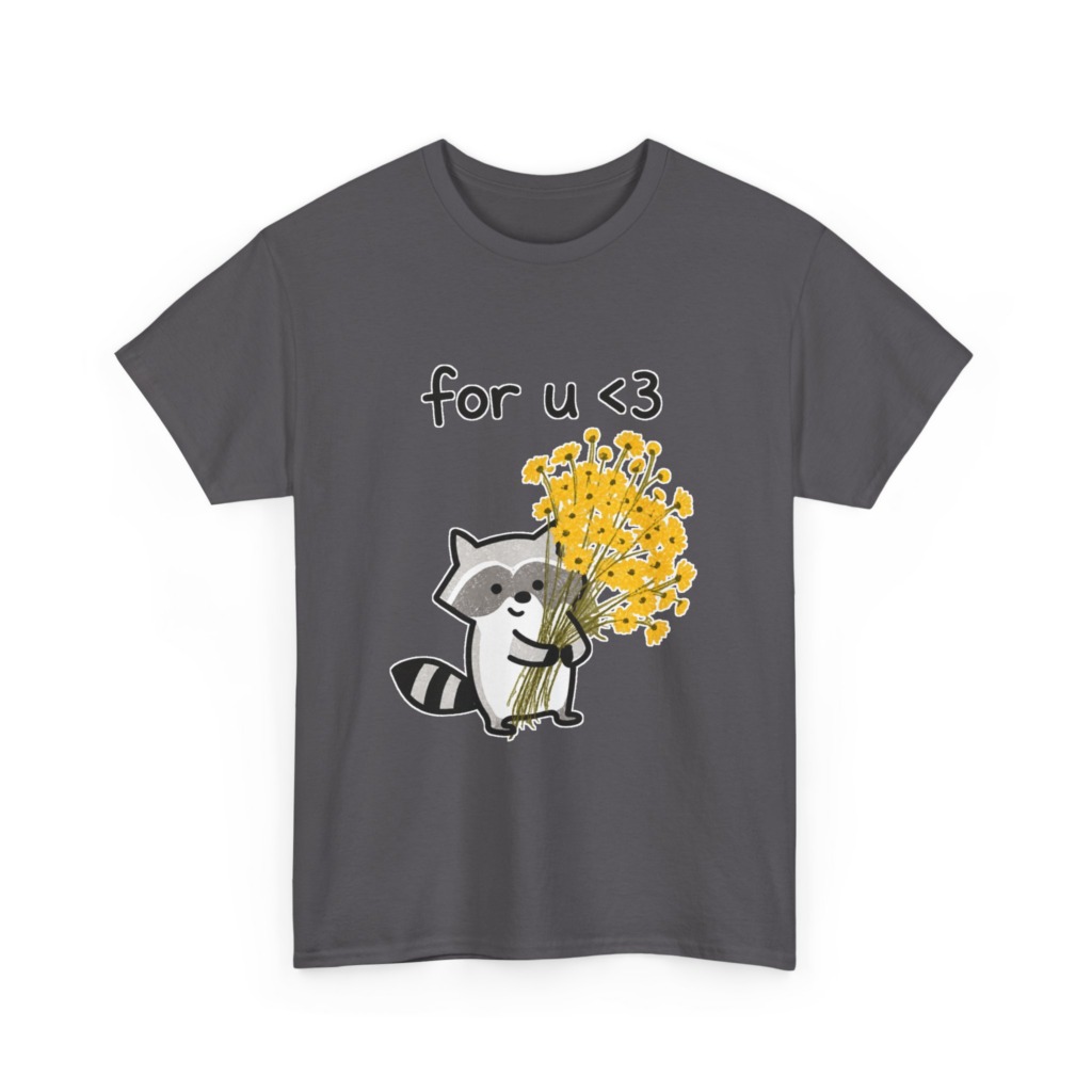 Raccoon with Daisy Bouquet 'for u <3' Graphic T-Shirt