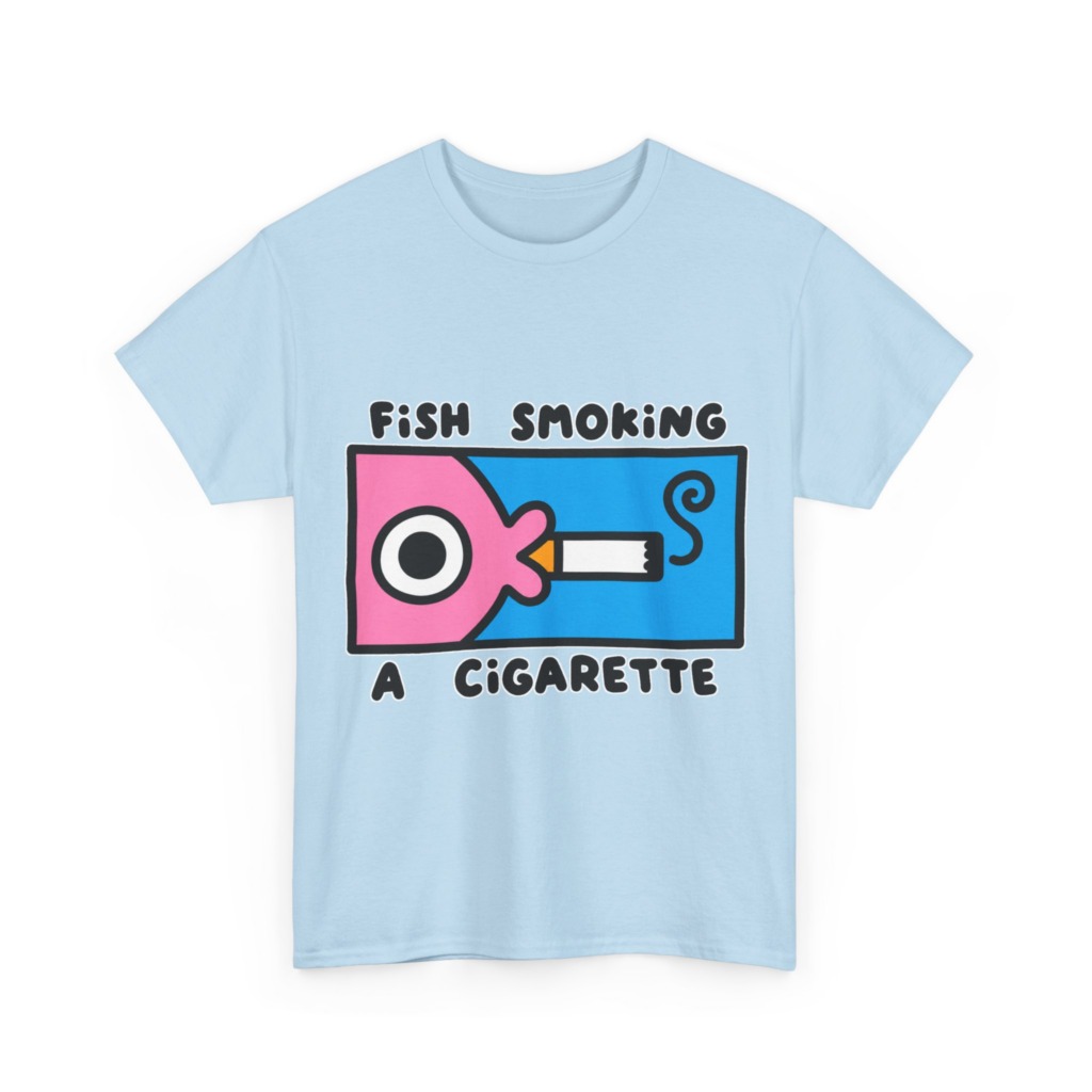 T-Shirt with Fish Smoking a Cigarette Graphic
