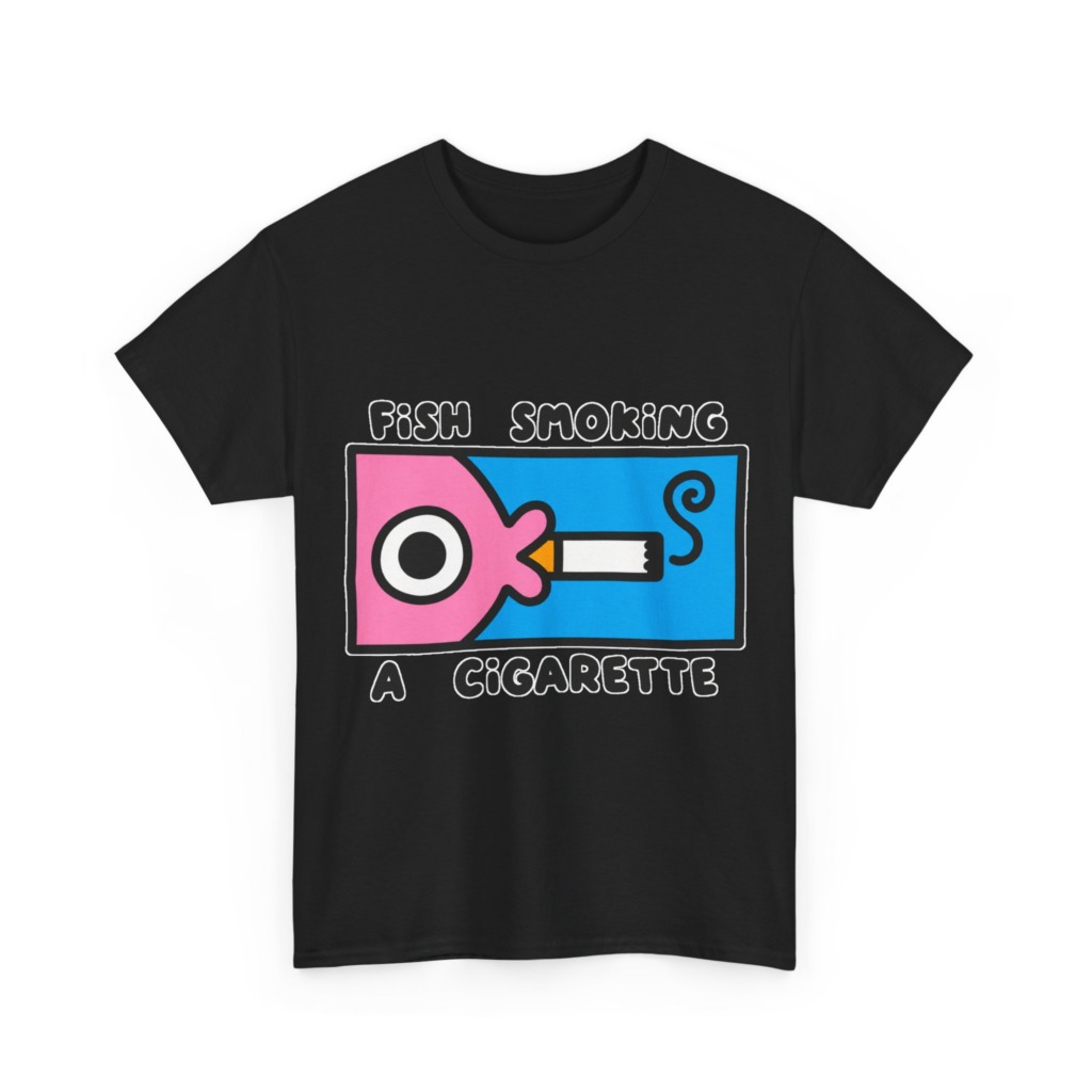 T-Shirt with Fish Smoking a Cigarette Graphic