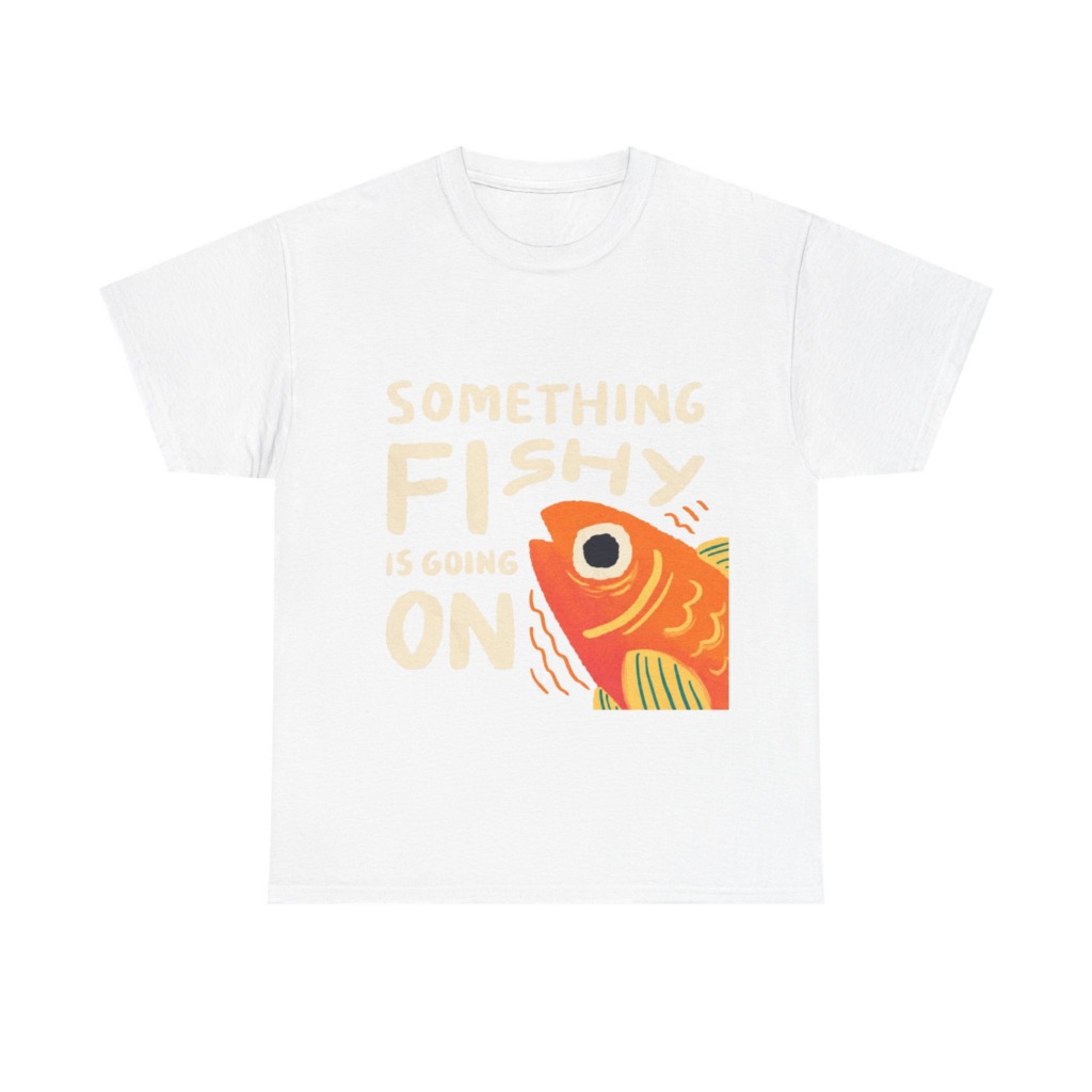 White 'Something Fishy' Orange Fish Graphic T-Shirt