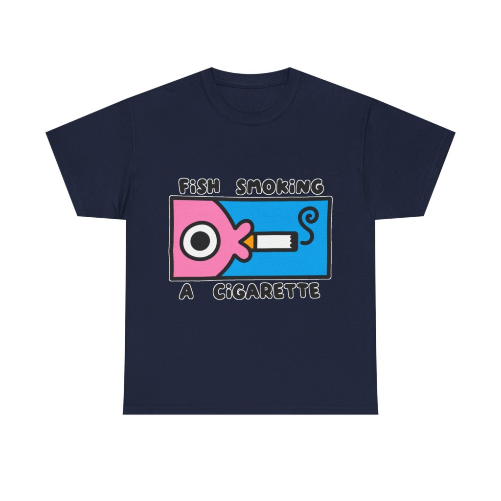 T-Shirt with Fish Smoking a Cigarette Graphic
