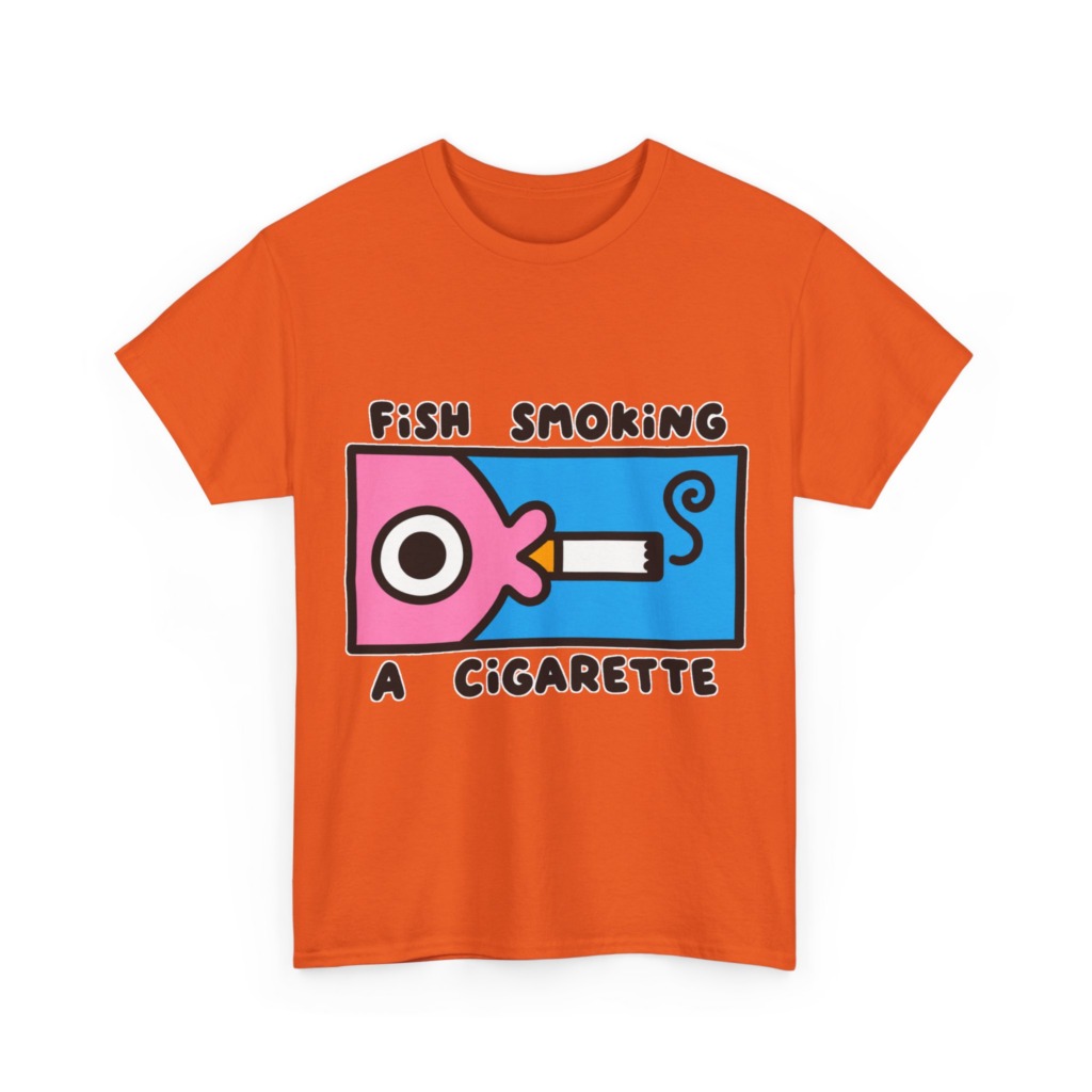T-Shirt with Fish Smoking a Cigarette Graphic